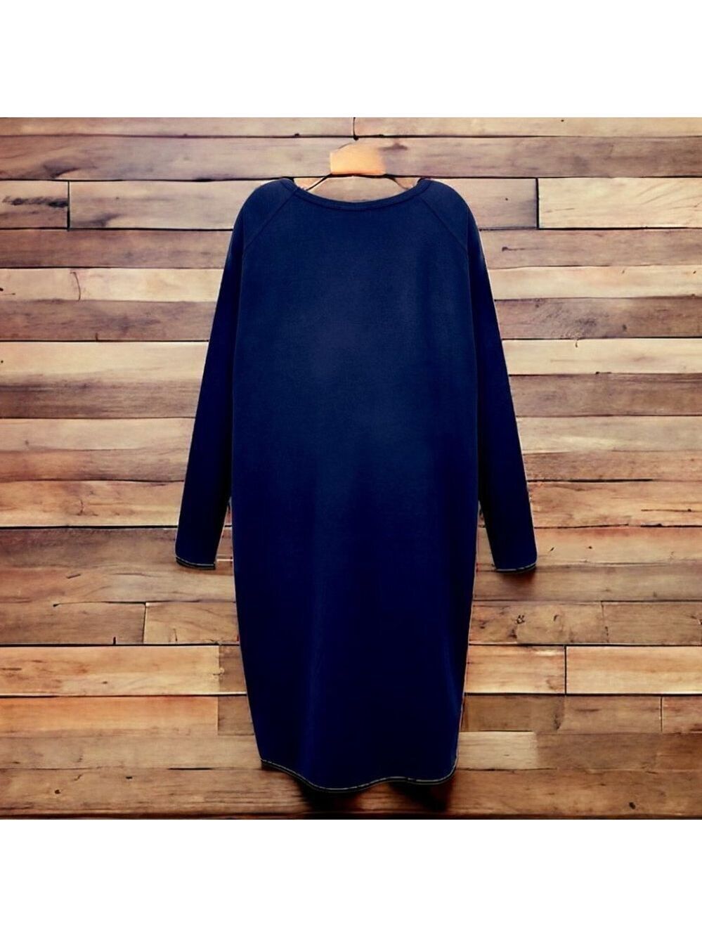 * NOUL by OAK + FORT Dark Blue Flannel Long Sleeve Round Neck Dress Size OS